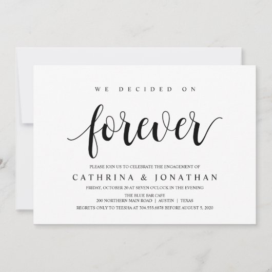 Modern Rustic, zwart script, Engagement Party Kaart (Voorkant)
