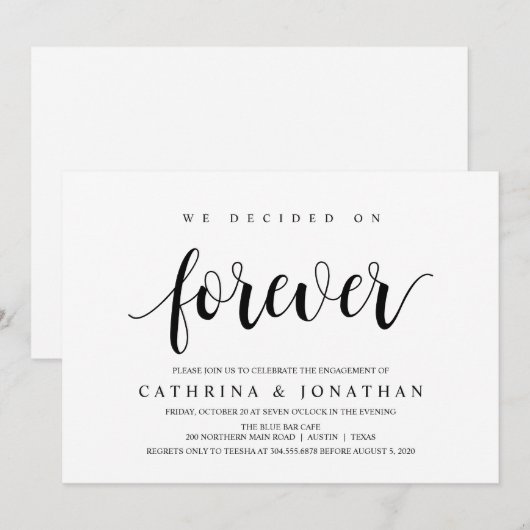 Modern Rustic, zwart script, Engagement Party Kaart (Voorkant / Achterkant)