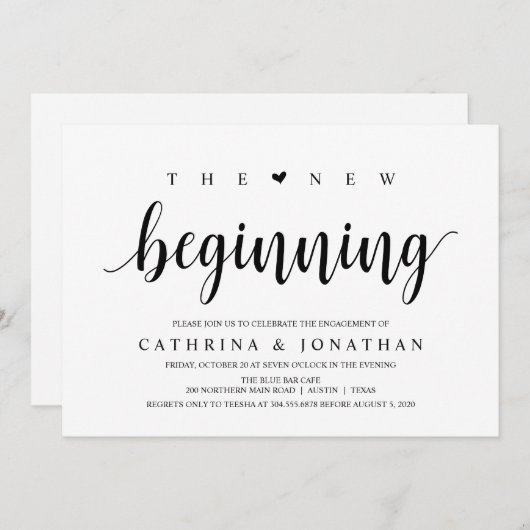 Modern Rustic, zwart script, Engagement Party Kaart (Voorkant / Achterkant)