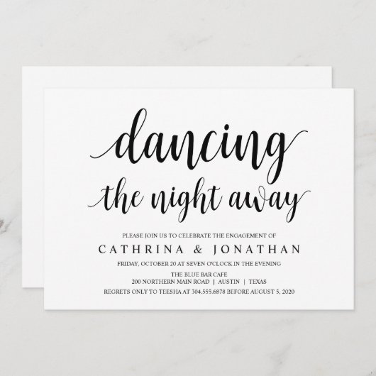 Modern Rustic, zwart script, Engagement Party Kaart (Voorkant / Achterkant)