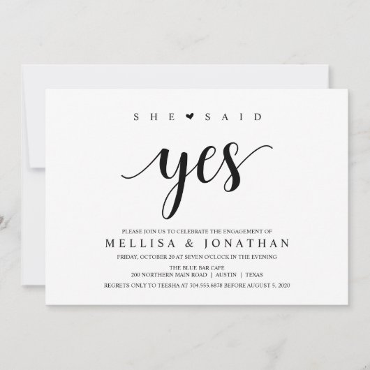 Modern Rustic, zwart script, Engagement Party Kaart (Voorkant)