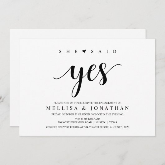 Modern Rustic, zwart script, Engagement Party Kaart (Voorkant / Achterkant)