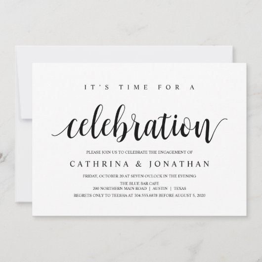 Modern Rustic, zwart script, Engagement Party Kaart (Voorkant)