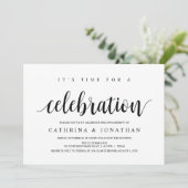 Modern Rustic, zwart script, Engagement Party Kaart (Staand voorkant)