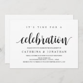 Modern Rustic, zwart script, Engagement Party Kaart (Voorkant / Achterkant)
