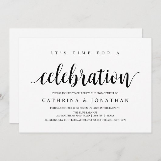 Modern Rustic, zwart script, Engagement Party Kaart (Voorkant / Achterkant)