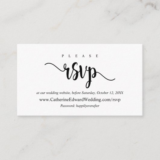 Modern Rustic, zwart script, online RSVP-website Informatiekaartje (Voorkant)