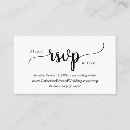 Modern Rustic, zwart script, online RSVP-website Informatiekaartje (Voorkant)