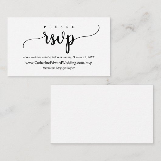Modern Rustic, zwart script, online RSVP-website Informatiekaartje (Voorkant / Achterkant)