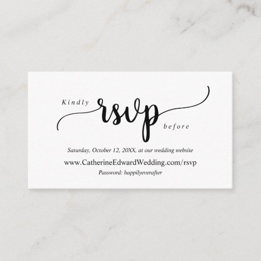 Modern Rustic, zwart script, online RSVP-website Informatiekaartje (Voorkant)