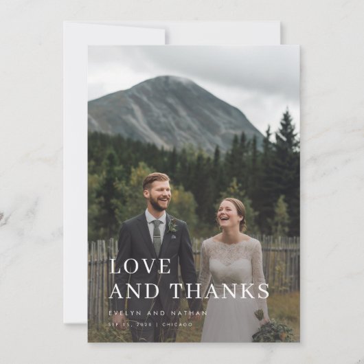 Modern rustiek 2 foto bruiloft bedankkaart (Voorkant)