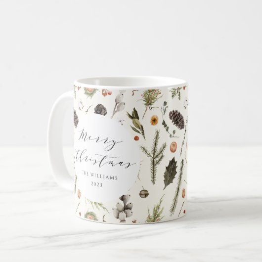 Modern rustiek Boho kerst botanisch blad Koffiemok (Voorkant links)