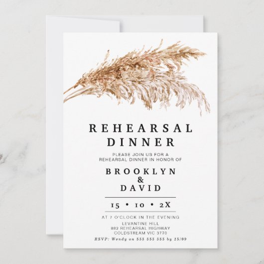 Modern rustiek Boho Pampas gras repetitie diner Kaart (Voorkant)