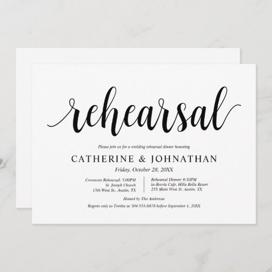 Modern rustiek, bruiloft repetitie en diner kaart (Voorkant / Achterkant)