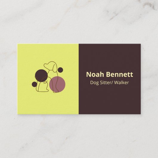 Modern rustiek bruin Bord geel huisdier zitten Visitekaartje (Voorkant)