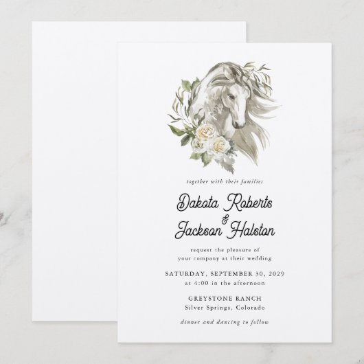 Modern Rustiek Country Horse Bloemen Huwelijk I Kaart (Voorkant / Achterkant)