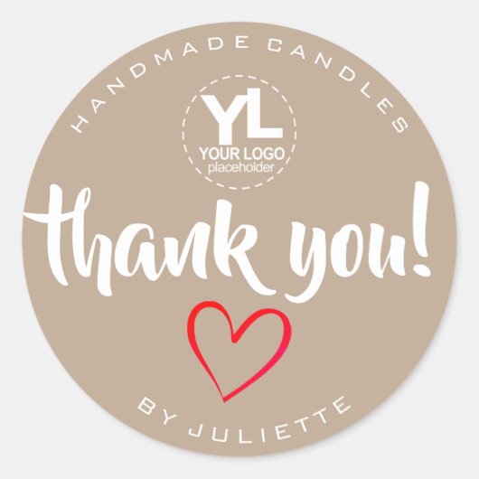 Modern rustiek dank u rood hart natuurlijk bruin ronde sticker (Voorkant)