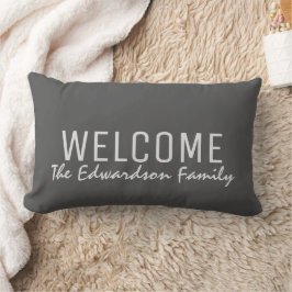 Modern rustiek donkergrijs Welkom Familie monogram Kussen