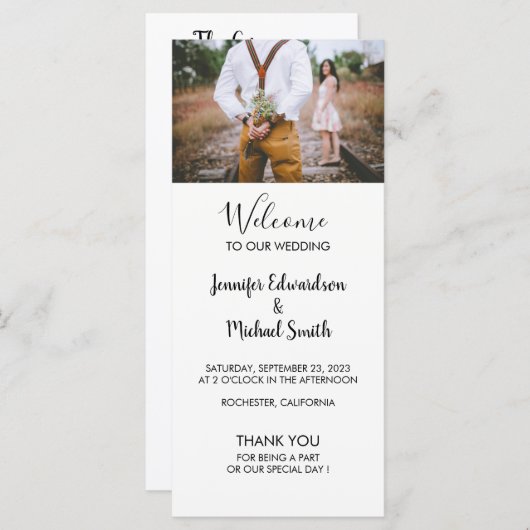 Modern rustiek elegant fotohuwelijksprogramma programmakaart (Voorkant / Achterkant)