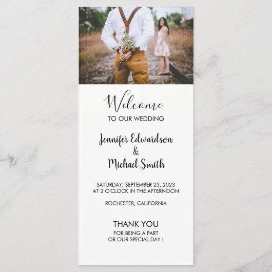 Modern rustiek elegant fotohuwelijksprogramma programmakaart (Voorkant)
