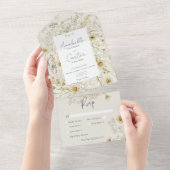 Modern rustiek gedroogd madeliefjes bloemendiner all in one uitnodiging (Afscheurbaar)