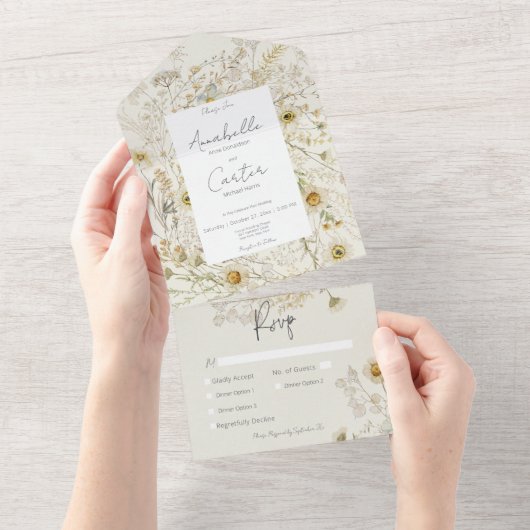 Modern rustiek gedroogd madeliefjes bloemendiner all in one uitnodiging (Afscheurbaar)