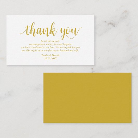 Modern Rustiek Geel Goud, bruiloft Dank u Informatiekaartje (Voorkant / Achterkant)