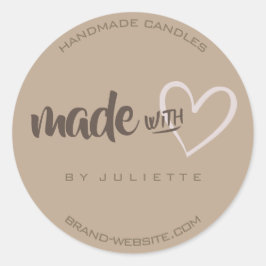 Modern rustiek gemaakt met liefde hart natuurlijk  ronde sticker