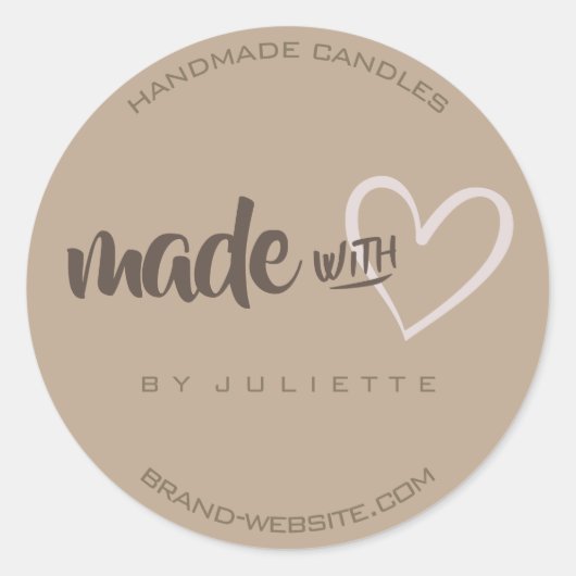 Modern rustiek gemaakt met liefde hart natuurlijk  ronde sticker (Voorkant)