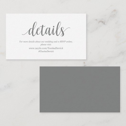 Modern Rustiek, Grijze kleur, Bruiloftsdetails Informatiekaartje (Voorkant / Achterkant)