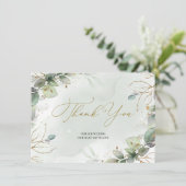 Modern Rustiek groen bloemblaadjes en faux goud Bedankkaart (Staand voorkant)