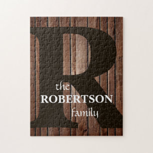 Modern rustiek hout familie monogram legpuzzel