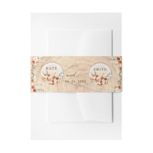 Modern rustiek hout gesneden plak terracotta bruil uitnodigingen wikkel