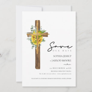 Modern rustiek hout kruis bloem groen bruiloft save the date