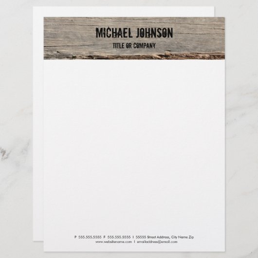 Modern rustiek hout persoonlijk briefhoofd (Voorkant / Achterkant)