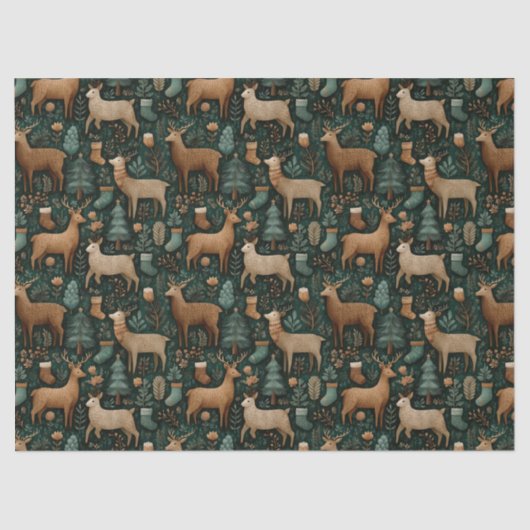 Modern Rustiek Houtland Herten & Pine Tree Kerstmi Tissuepapier (Voorkant)