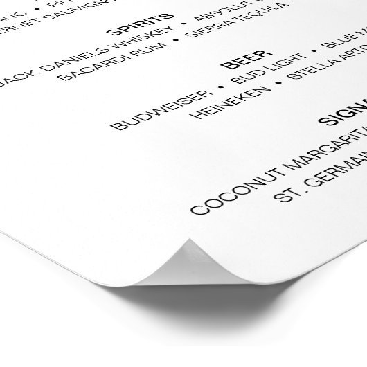 Modern Rustiek Huwelijksbar Menu Bord Dranken Poster (Hoek)