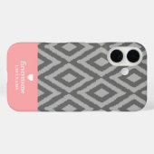 Modern Rustiek Ikat Grijs Koraal Hart Monogram Case-Mate iPhone Case (Achterkant (horizontaal))