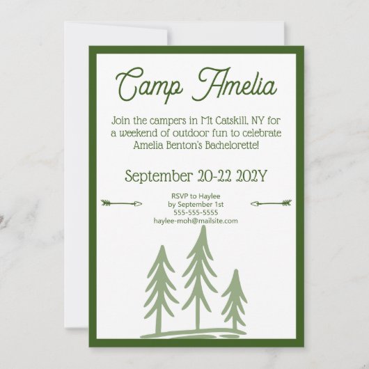 Modern Rustiek Kamp Bachelorette Route Groen Kaart (Voorkant)