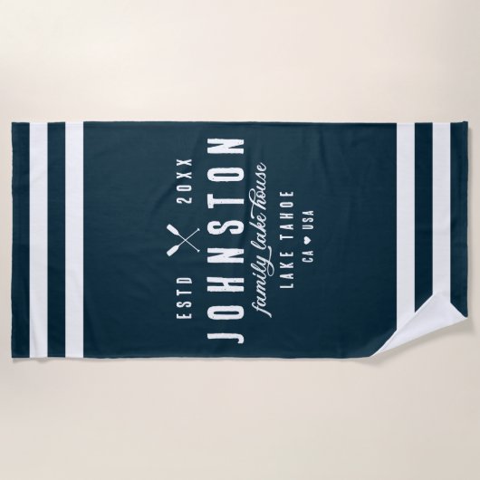 Modern rustiek Lake House | Navy White Strandlaken (Voorkant)