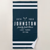 Modern rustiek Lake House | Navy White Strandlaken (Voorkant)