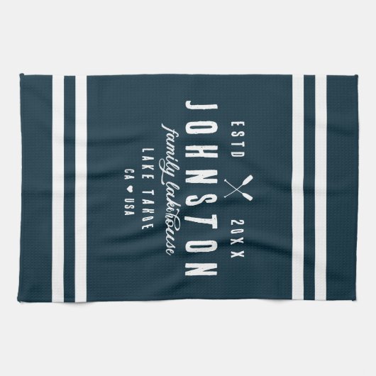 Modern rustiek Lake House | Navy White Theedoek (Horizontaal)