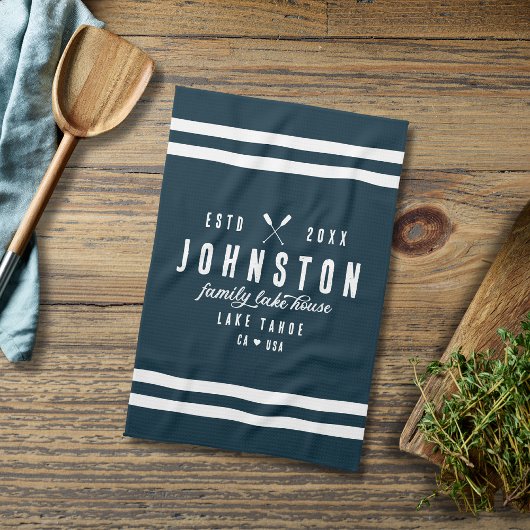 Modern rustiek Lake House | Navy White Theedoek