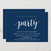 Modern rustiek, marine blauw script, verlovingsfee kaart (Voorkant / Achterkant)