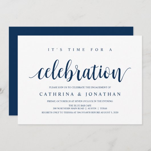 Modern Rustiek, Marine Blauw script, Verlovingsfee Kaart (Voorkant / Achterkant)