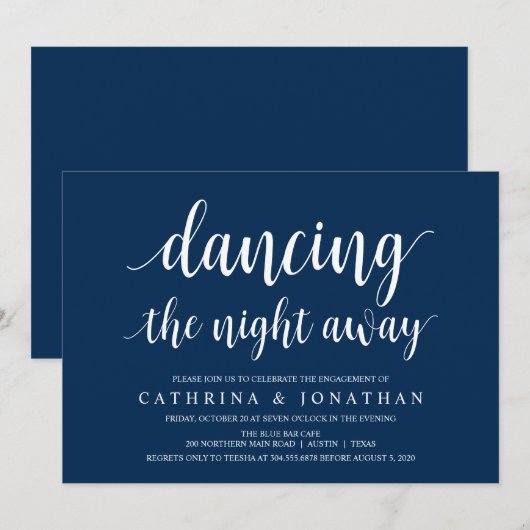 Modern Rustiek, Marine Blauw script, Verlovingsfee Kaart (Voorkant / Achterkant)