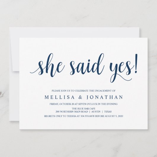 Modern Rustiek, Marine Blauw script, Verlovingsfee Kaart (Voorkant)