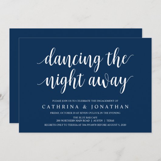 Modern Rustiek, Marine Blauw script, Verlovingsfee Kaart (Voorkant / Achterkant)