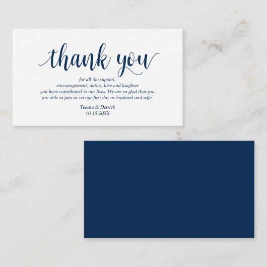 Modern Rustiek Marine Blauw Script, Wedding Dank u Informatiekaartje (Voorkant / Achterkant)