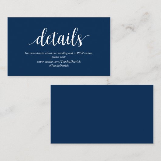 Modern rustiek, marineblauw, bruiloft details informatiekaartje (Voorkant / Achterkant)